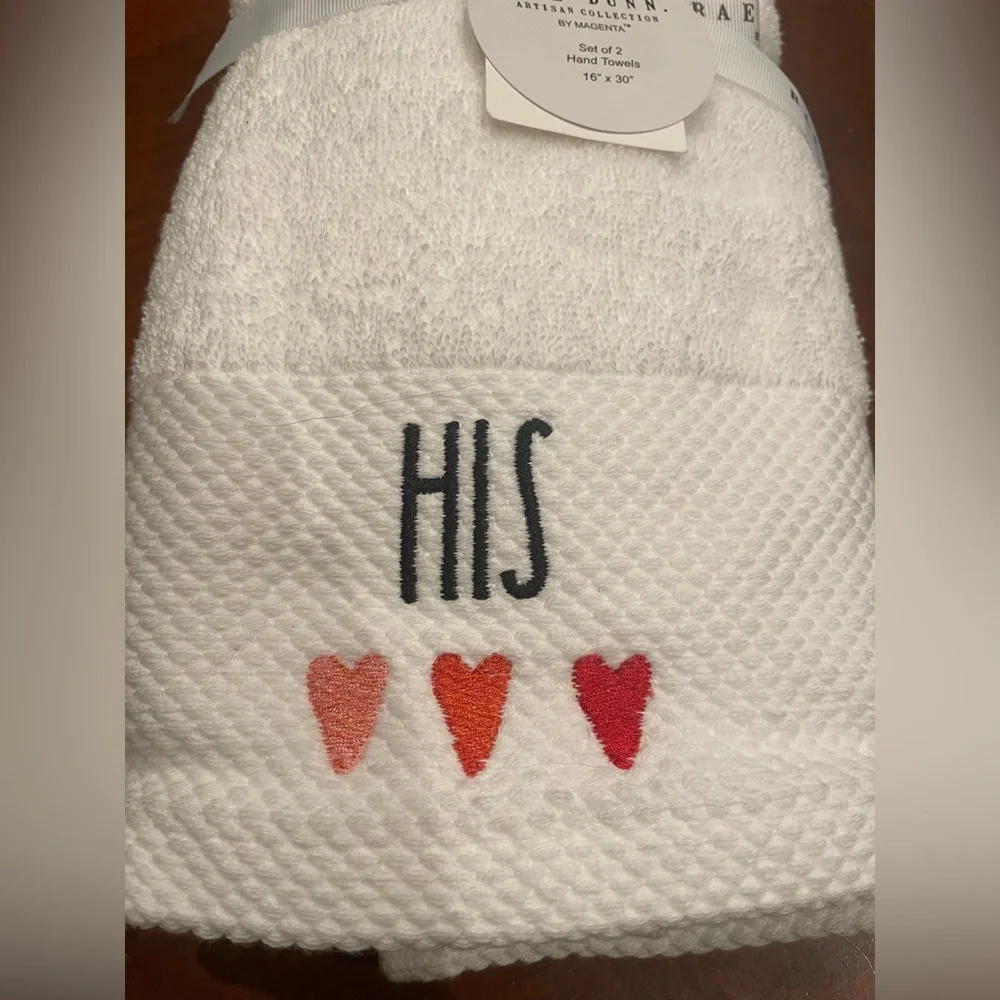 Rae Dunn Artisan Collection by Magenta set of 2 HIS Hand Towels. 100% Cotton